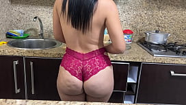 I found my Stepmom Cooking in a bikini with her Huge Ass